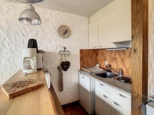 eine Küche mit einer Theke, einer Kaffeemaschine und einem Waschbecken in der Unterkunft Studio Combloux, 1 pièce, 2 personnes - FR-1-560-54 in Combloux