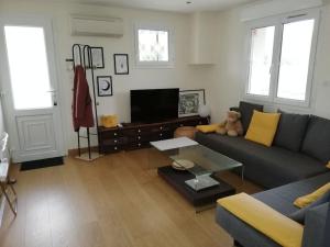 sala de estar con sofá y TV en Balcons du Royans.Logement entier Piscine, en Saint-Jean-en-Royans