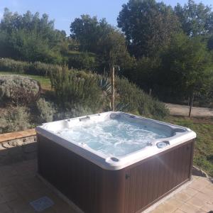 una bañera de hidromasaje en un patio en Fattoria Capobianco, en Montefiascone