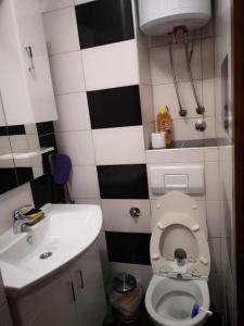 La petite salle de bains est pourvue de toilettes et d'un lavabo. dans l'établissement ZEN Studio Apartman, à Bihać