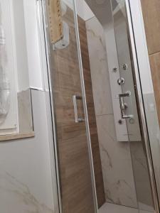 y baño con ducha y puerta de cristal. en La Fenice, en Agropoli