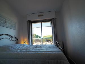 a bedroom with a bed and a large window at Appartement Arcachon, 2 pièces, 4 personnes - FR-1-474-32 in Arcachon
