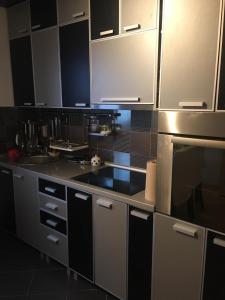 a kitchen with a sink and a stove top oven at Apartman Nikola in Belgrade