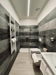 San Sebastiano的住宿－B&B L'Aigual，带淋浴、卫生间和盥洗盆的浴室