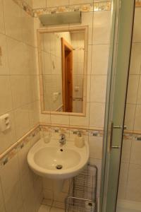 a bathroom with a sink and a mirror at Apartman 300 in Janske Lazne