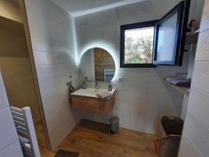 a small bathroom with a sink and a mirror at Domaine de Pacciolello - Porticcio in Porticcio