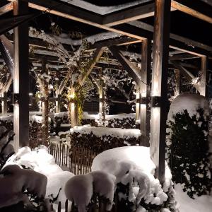 a garden covered in snow in a wooden structure at ALPENLIEBE Design Hotel in Inzell