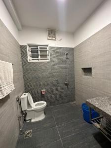a bathroom with a toilet and a shower at Islamabad Travelodge Guest House in Rawalpindi