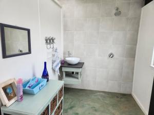La salle de bains est pourvue d'un lavabo et d'un miroir. dans l'établissement Balloon View Country Cottage, à Brits