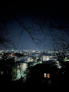- une vue sur la ville la nuit dans l'établissement Beehives, à Koutaïssi