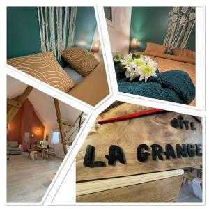 a collage of four pictures of a room at La Grange proche d’Europapark in Kunheim