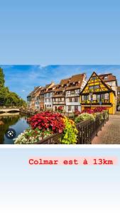 a collage of two pictures of a town with flowers at La Grange proche d’Europapark in Kunheim