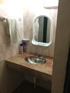 a bathroom with a sink and a mirror at El sueño de mama in Santa Rosa de Calamuchita
