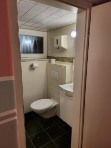 a small bathroom with a toilet and a sink at City-Apartments Hamburg in Hamburg