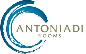 logo niebieskiej fali oceanicznej ze słowami pokoje antetyczne w obiekcie Antoniadi Rooms w mieście Livadia