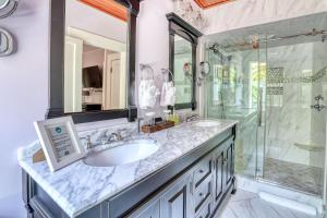 ein Bad mit einem Waschbecken und einer Dusche in der Unterkunft The Hibiscus House of Fort Myers in Fort Myers