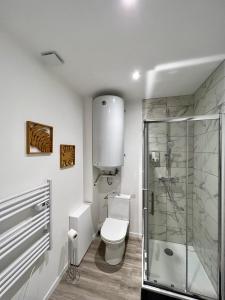 布利伍德的住宿－La Palmeraie，一间带卫生间和玻璃淋浴间的浴室