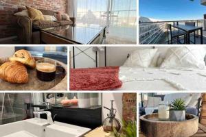 a collage of pictures of a room with a bed at L'Imperti'Nantes in Nantes