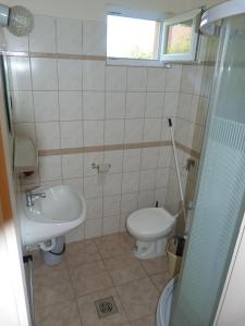 a small bathroom with a toilet and a sink at Éden Fonyód in Fonyód