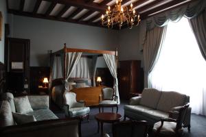 a living room with a bed and a couch and chairs at Château Des Bondons EI in La Ferté-sous-Jouarre +46 photos