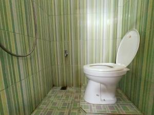 ein Bad mit einem WC in einer grünen und weißen Wand in der Unterkunft Inawa Homestay Syariah in Rampal