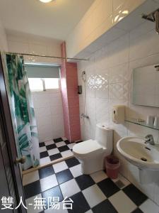 花蓮市的住宿－夜市電梯民宿-尤大廚的家，一间带卫生间和水槽的浴室