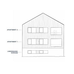 een plan van een huis met de hoogte- en plattegronden bij Apartments Pôldi in Sulzberg