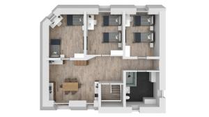 un plano del piso de un apartamento en Luxury Saarbrücken Workers Rooms, en Saarbrücken
