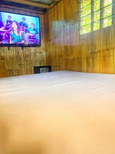duże łóżko w pokoju z telewizorem w obiekcie Balai Consuelo Pamingwitan Campground w mieście Buliran