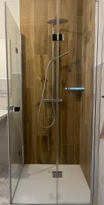 a shower with a glass door in a bathroom at Agriturismo da Natalino in Ceggia