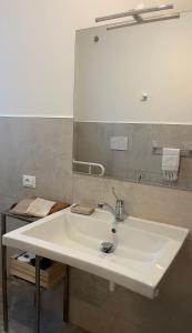 a bathroom with a white sink and a mirror at Agriturismo da Natalino in Ceggia