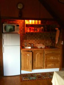 una cucina con frigorifero bianco e lavandino di Chalet de 2 chambres avec jardin amenage et wifi a Autrans Meaudre en Vercors ad Autrans