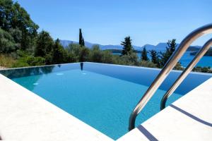 a swimming pool with two metal rails around it at Villa Kallisto in Nydri