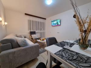 a living room with a couch and a table at Apartmani "Vila Jelena" Arandjelovac in Arandjelovac