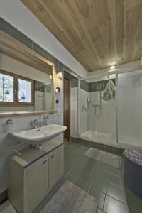 a bathroom with a sink and a shower at Chesa Chavriol - Samedan in Samedan