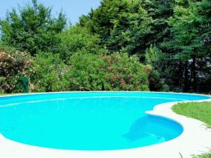 una piscina blu in un cortile alberato di Historic Venetian Style Castle in Piombino Dese with Pool a Piombino Dese