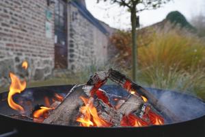 a fire in a grill with flames in it at La Ferme du Parc - Gite Le Fournil in Montignies-lez-Lens