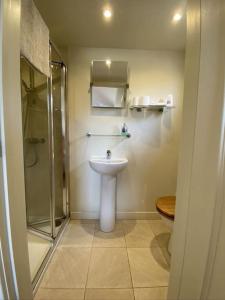 ein Badezimmer mit Waschbecken, Dusche und Toilette in der Unterkunft Stable Cottage in Sandwich