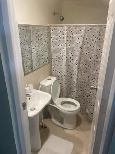 a bathroom with a toilet and a sink at 3 Bedrooms 3 Baths Victorian style Townhouse Fully Furnished in Batangas City
