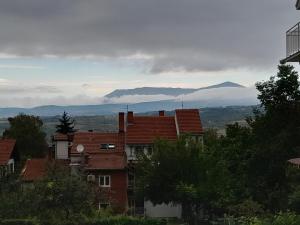 een groep huizen met bergen op de achtergrond bij Studio Star in Soko Banja