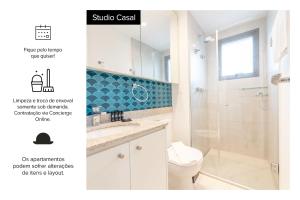 a bathroom with a shower and a sink and a toilet at Charlie Vitrali Moema in Sao Paulo