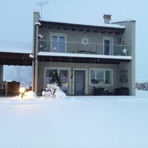 a house with a christmas tree in front of it at SANTINO'S HOUSE in Peveragno