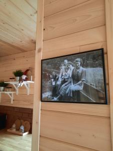 una televisione appesa a un muro in una casa di Młynówka Domek przy Młynie a Krościenko