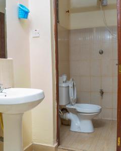 a bathroom with a toilet and a sink at Cassabella Apartment, Opposite Metropark Hotel in Kisumu