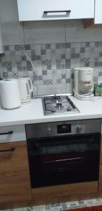 a kitchen with a stove top oven in a kitchen at MamaiaApart in Lupeni +10 photos
