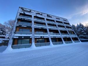 un edificio cubierto de nieve en la nieve en Apartmán Emilka, en Janov nad Nisou