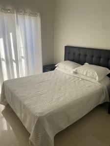 a bedroom with a large bed and a window at España Suites Hotel in Ciudad del Este