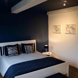 a bedroom with a bed with a blue wall at Pou-Spa in Spa +11 photos