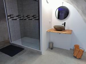 DalletにあるStudio Glamour avec espace balnéo privéのバスルーム(ガラス張りのシャワー付)
