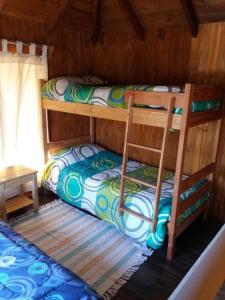 a bedroom with two bunk beds in a cabin at Hostal Quillelhue in Pucón